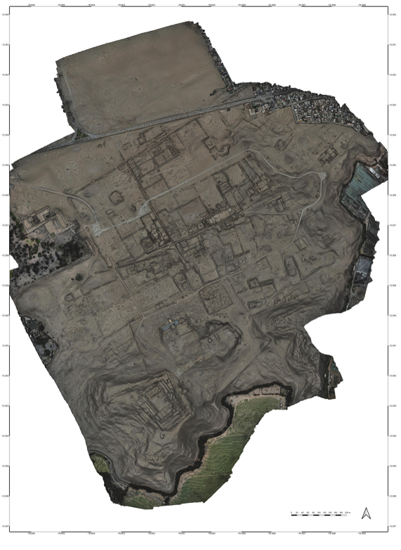 Pachacmac - Overlay of orthophoto and contour lines