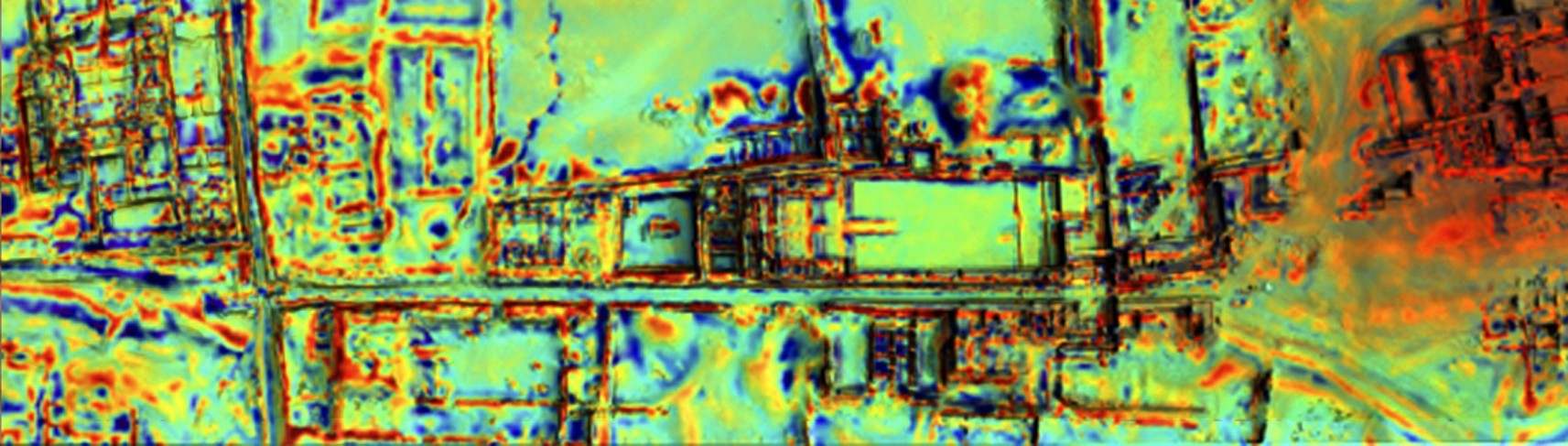 Superposition of a DEM and a curvature map. The idea is to combine several types of complementary morphological information into a single image.
